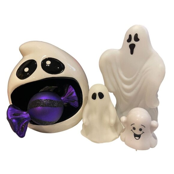 Ghost Themed Ceramic Candy Dish,Towel, Plastic Ghost Decor, Toy Halloween Lot - Picture 3 of 16